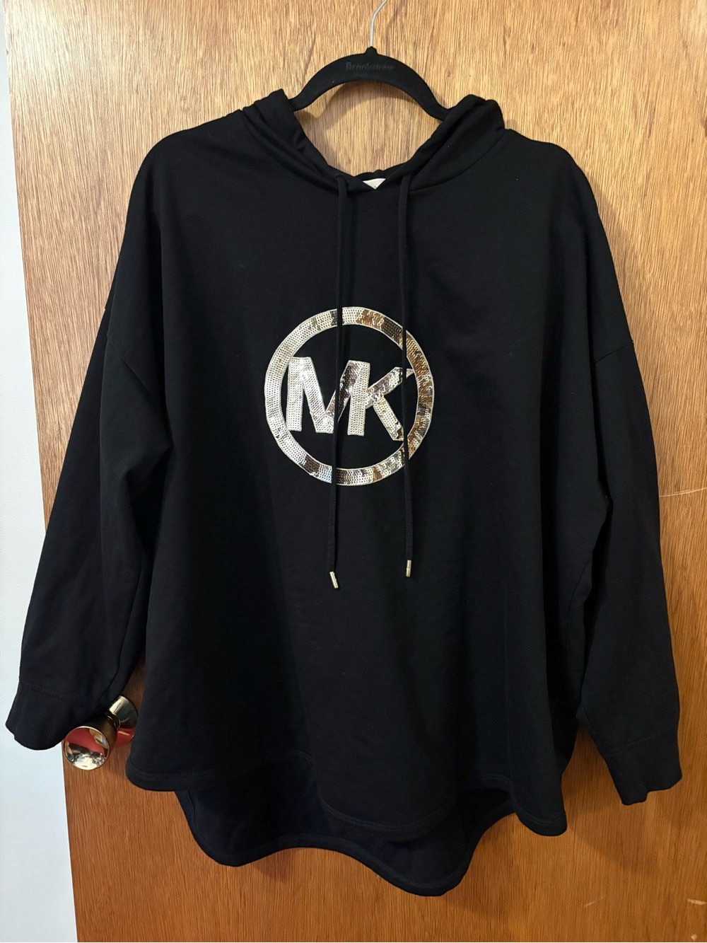 Michael Kors Black Hoodie with Gold Sequin MK Logo - Picture 2 of 9